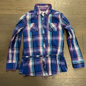 Justice girls purple plaid dress shirt sz 12 NWT